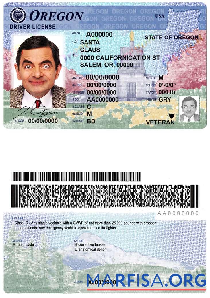 Printable USA Oregon state driving license sample